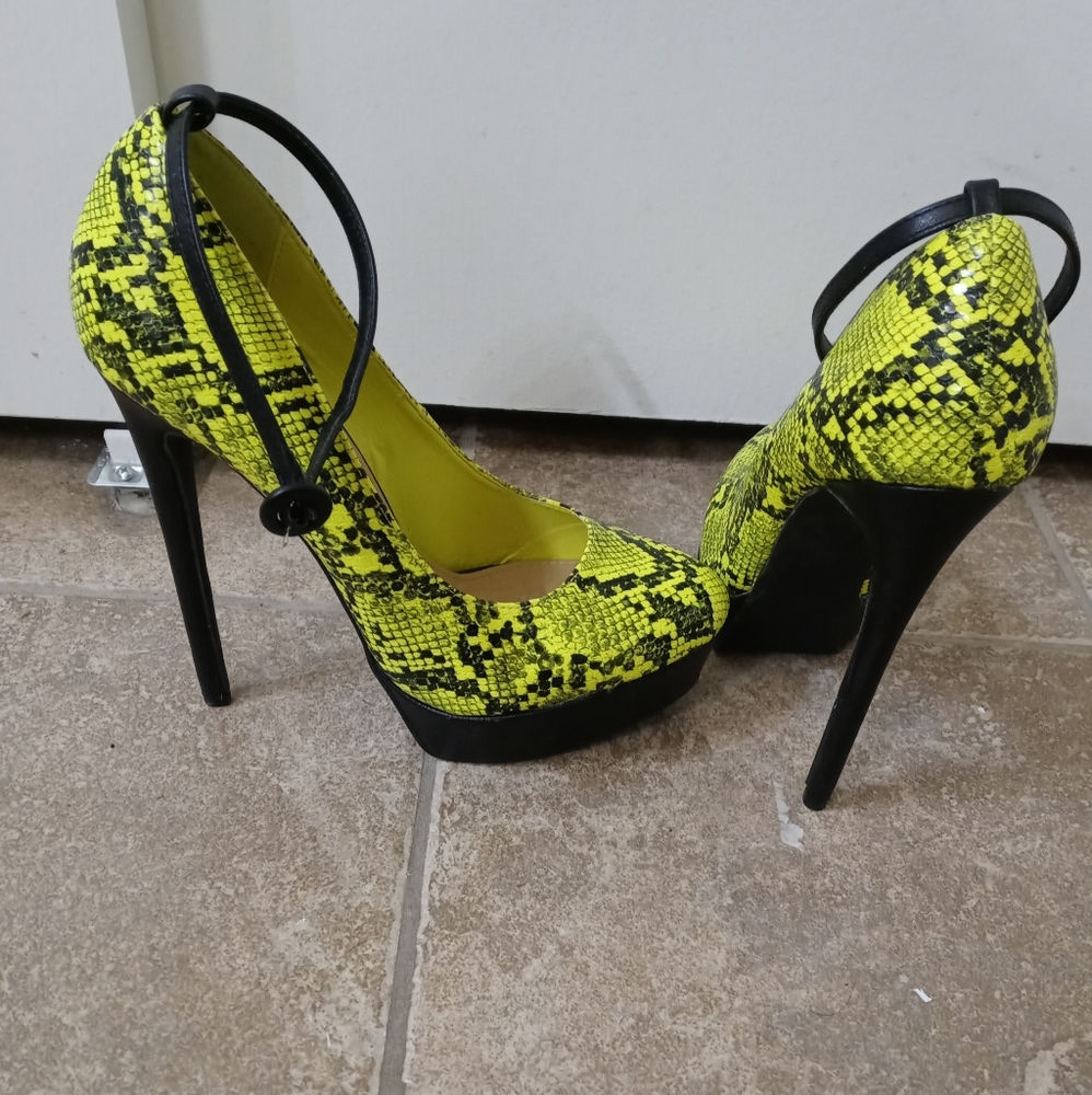 Lime green snakeskin heels